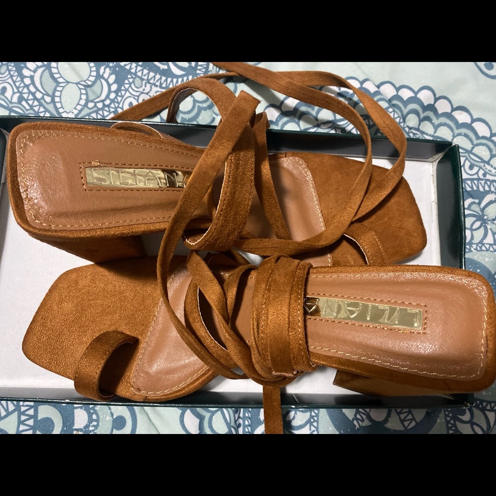 Open Toe Strappy Lace Up Block Heel